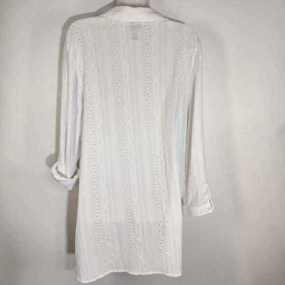 Chicos Womens Shirt Size 2 US Large Button Up Long Tab Sleeve Embroidery Eyelets - Picture 8 of 12